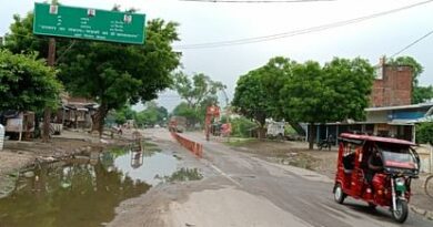 Ayodhya highway dilapidated by overloaded sand trucks